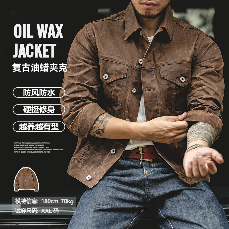 Maden Workwear American Retro Canvas Yellow Oil Wax Jacket Amekaji Vintage Hunting Jacket Men's Spring