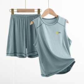 儿童背心套装兰精莫代尔柔软家居服套装薄款舒服速干夏日冰透黄色