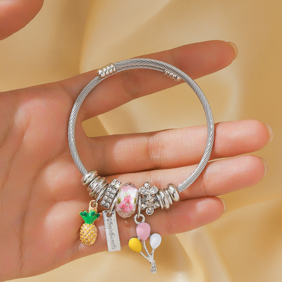OMEDORA creativo multi-elemento piña colgante ajustable pulsera aleación goteo accesorios de pulsera plateada image 1