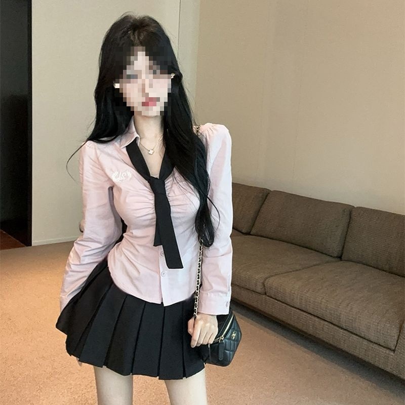 Autumn/Winter School Style JK Uniform Set: Age-Defying, Slimming Long-Sleeved Shirt and Pleated Skirt Two-Piece Set