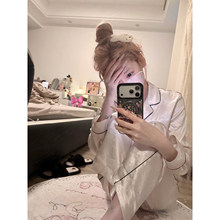 轻奢高级感撞色冰丝缎面开衫睡衣女春秋长袖翻领高级感家居服套装