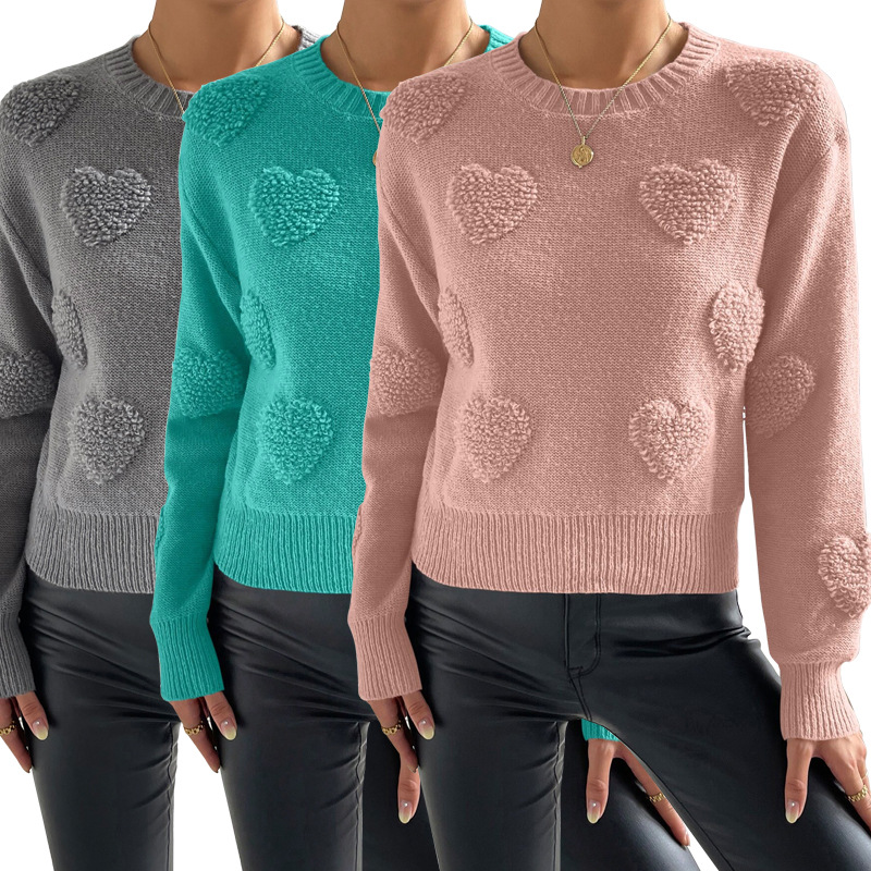 Women's Clothing Women's Heart Shaped Sweater Long Sleeve Pullover Top Autumn Winter For Formal & Casual For Women_ecoleips.com