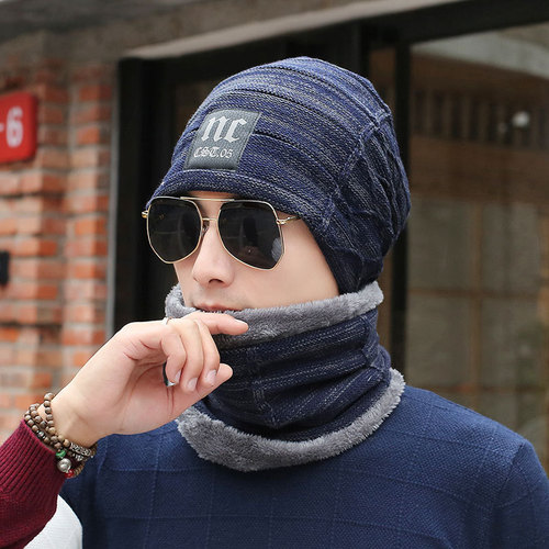 Men's winter hat Korean style knitted hat with added padding and thickness, winter and autumn head-covering hat, winter warm hat