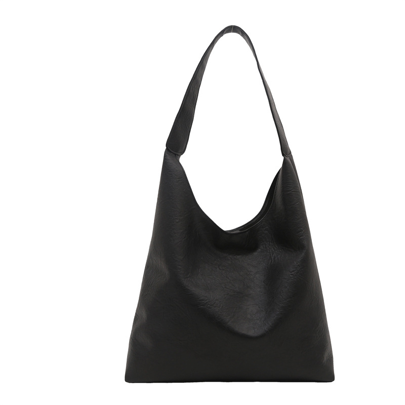 Textura de piel de aceite de gran capacidad perezosa de viento suave de color sólido retro invierno ocio viaje de la axila bolso de hombro