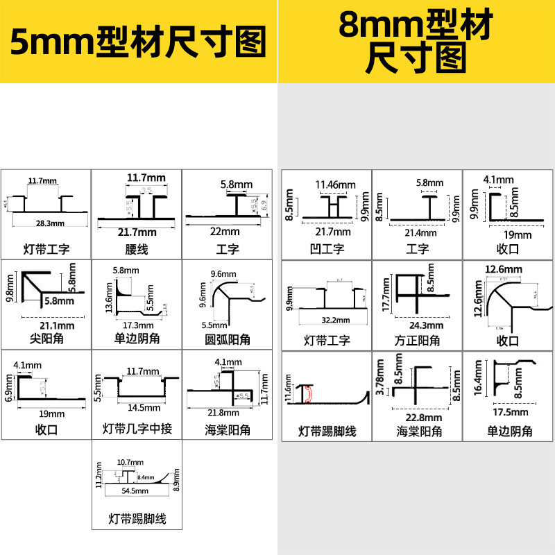 5mm护墙板木饰面收边条腰线铝合金收口条工字型线阴阳角装饰线X20