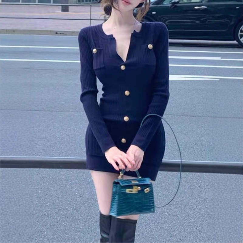 New for Autumn [Intelligent Balmain] Small Fragrance Style Slim Fit Knitted Dress for Spring and Autumn Women's Light Luxury