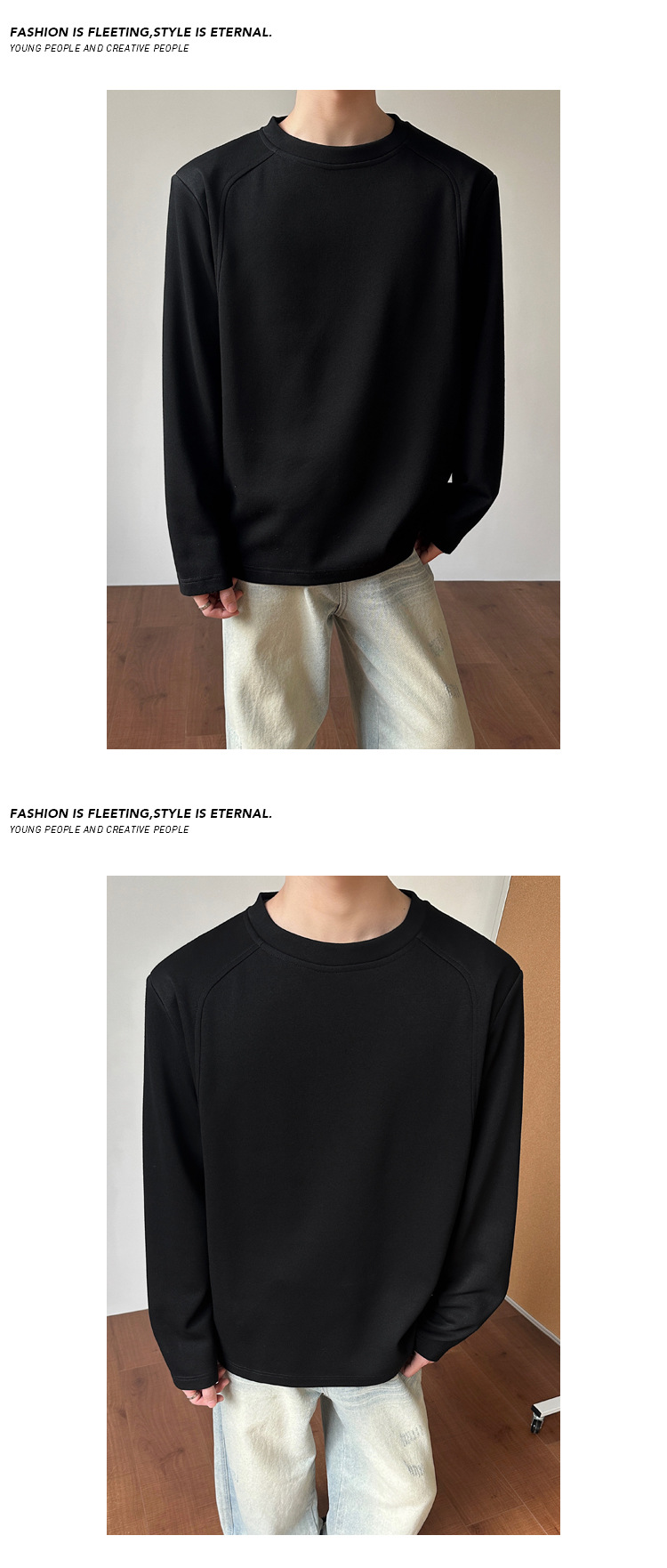 Cleanfit grå långärmad t-shirt för herr med axelvaddering_voghion.com