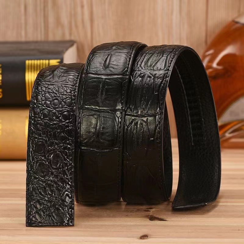 Piper Erkek Yeni Kafasız Kemer, Pürüzsüz Tokalı Sığır Derisi Timsah Desenli Kemer ve Delikli Saf Kemer_voghion.com