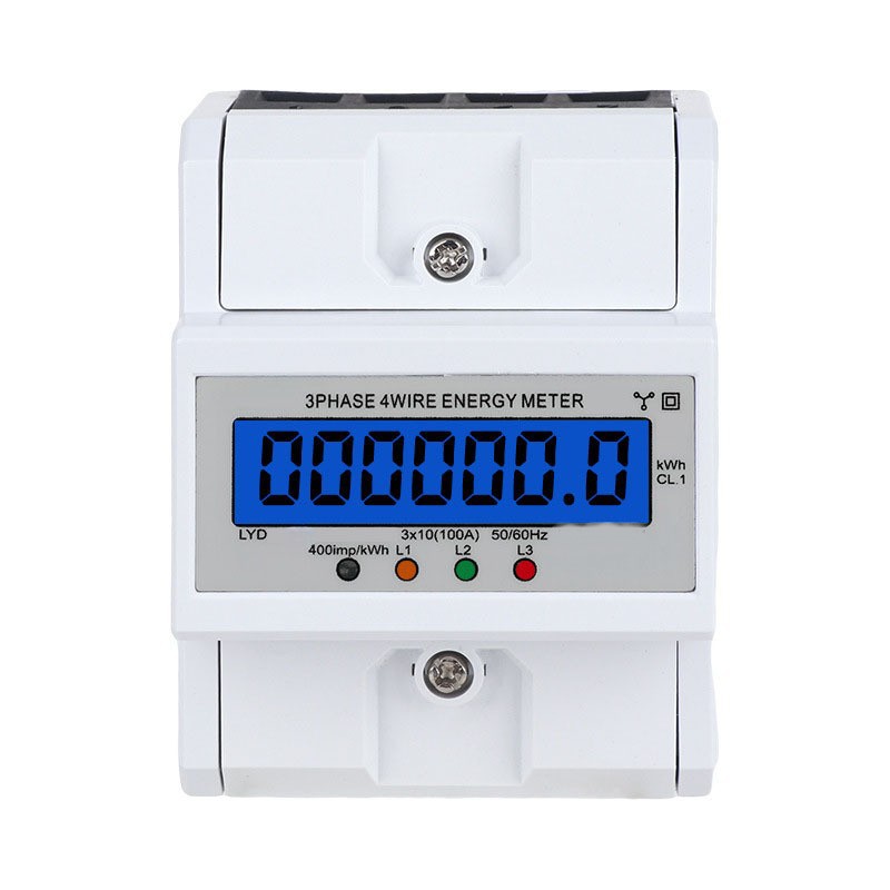 Medidor de corriente trifásico de cuatro hilos 4P retroiluminación 380V tipo riel guía medidor de energía eléctrica pantalla digital versión en inglés medidor eléctrico procesable en stock