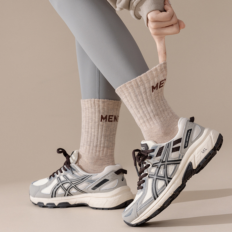 Mona 2026 New Spring Warm Wool Socks Cotton Socks Fashionable Versatile Solid Color Jacquard Mid-Calf Socks for Women