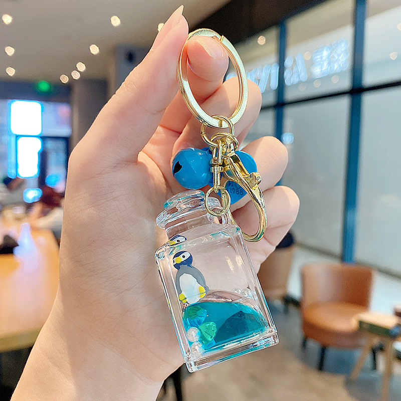 Flotante pequeño llavero de peces de colores para hombres y mujeres exquisito lindo botella a la deriva llave del coche colgante mochila colgante pequeño regalo