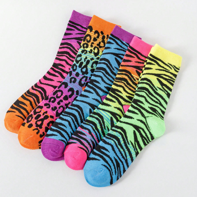 Cross-Border Socks for Men and Women Mid-Calf Socks Leopard Print Personalized Fashion Ins Trendy Socks Zhuji Manufacturer Wholesale Spring, Summer and Autum Thin