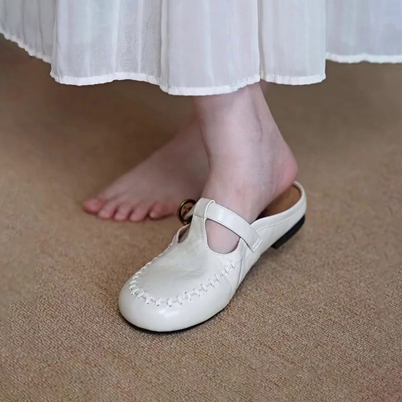 Sheepskin Version~French-Style Simple Belt Buckle Flat-Toe Mules for Women, Slip-On Lazy Shoes for Outdoor Wear Sheepskin Version~French-Style Simple Belt Buckle Flat-Toe Mules for Women, Slip-On Lazy Shoes for Outdoor Wear