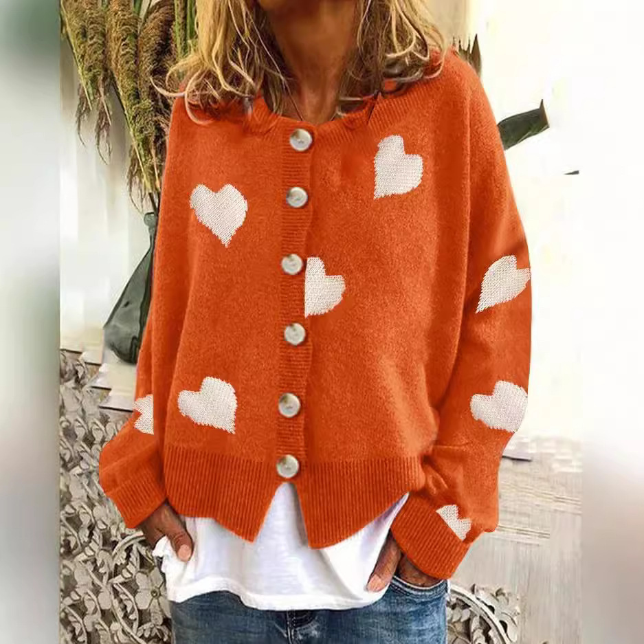 2024 Europa y los Estados Unidos transfronterizos Amazon otoño y invierno suéter damas pequeñas cardigans de punto de amor comercio exterior de mujeres 1 orden