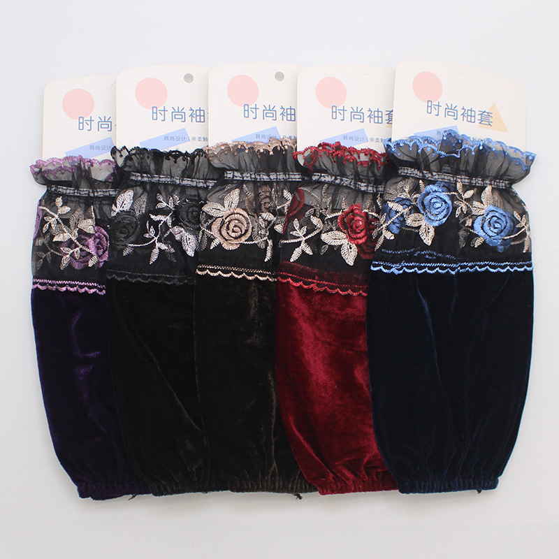 2026 New Autumn and Winter Women's Mid-Length Velvet Sleeves with Lace Embroidery, Dark Color, Anti-Stain Protective Sleeves, Wholesale from Manufacturer 2026 New Autumn and Winter Women's Mid-Length Velvet Sleeves with Lace Embroidery, Dark Color, Anti-Stain Protective Sleeves, Wholesale from Manufacturer