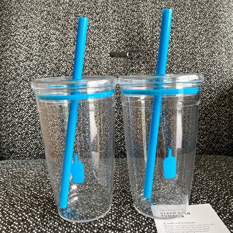 Small Blue Bottle High-Transparency Straw Coffee Cup, Tritan Same-Style Straw Cup
