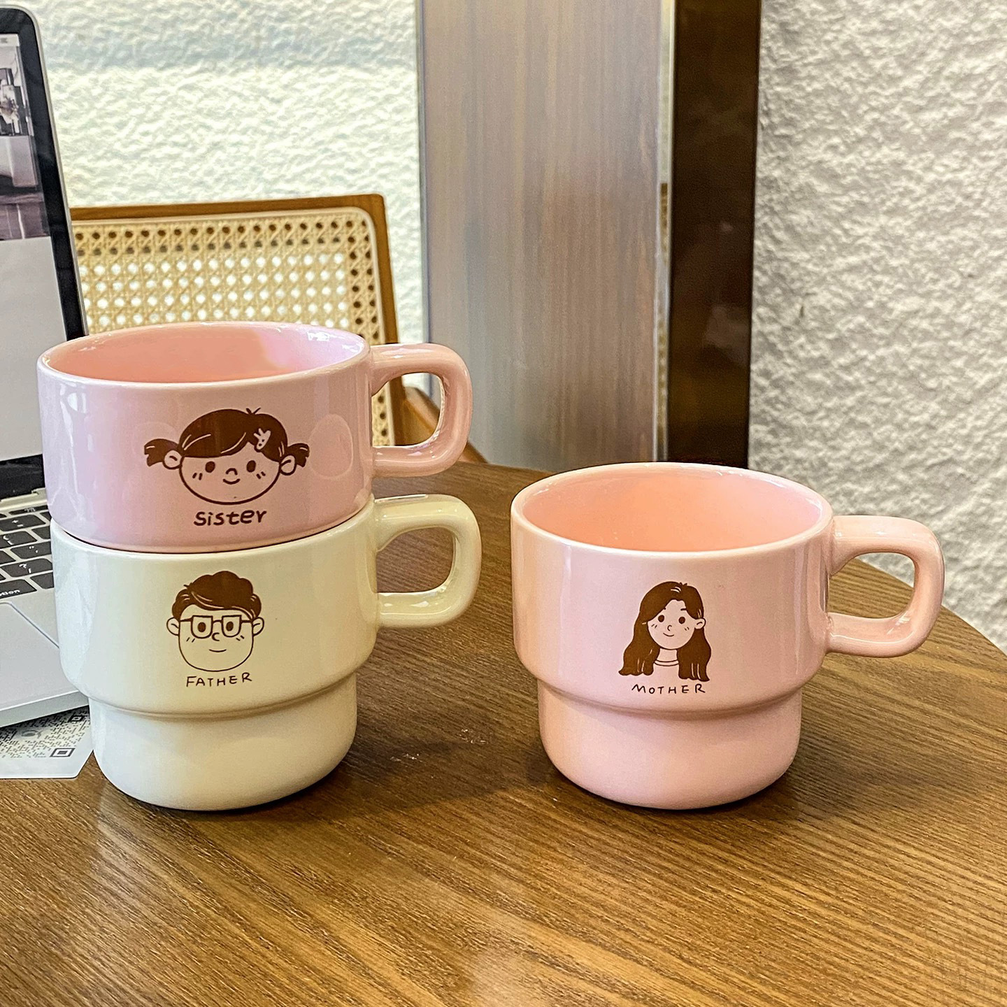 Tazas apilables de colores, tazas de cerámica, tazas de café de dibujos animados, tazas para parejas, tazas de cerámica con logotipo personalizado