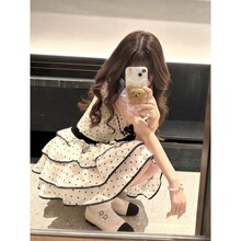 法式波点白色连衣裙女夏季甜妹公主蛋糕蓬蓬裙收腰显瘦小个子短裙