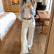 黑豆 偏爱Vibe*分割线白色牛仔裤女夏中腰直筒裤百搭阔腿裤子