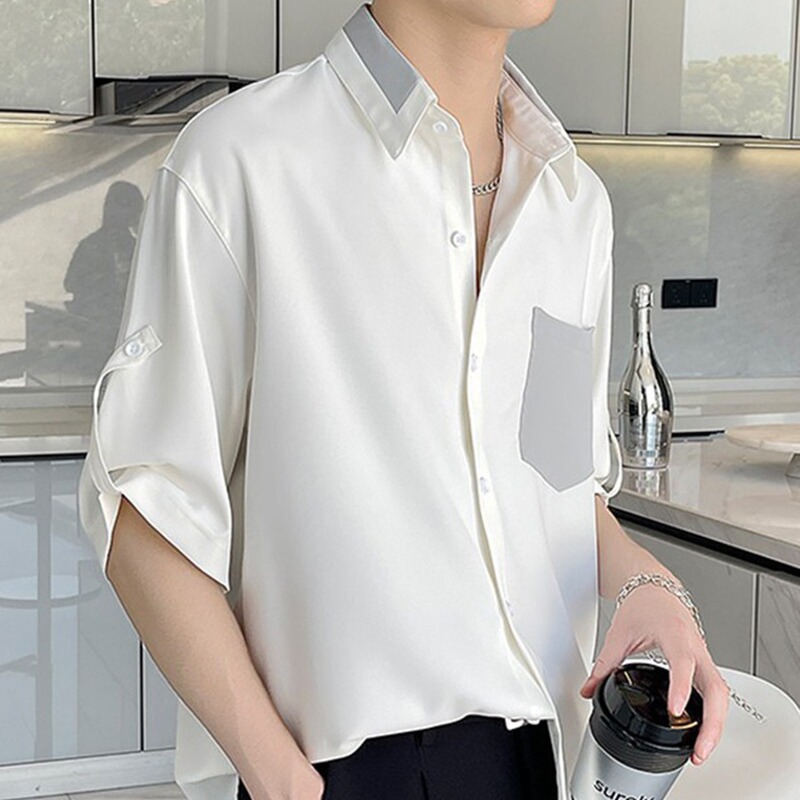 Ice Silk Draping Seven-point Sleeve Shirt Men's Short-sleeved Design Sense Niche Salt Style Boyfriend Style Shirt Summer Thin Men's Wear