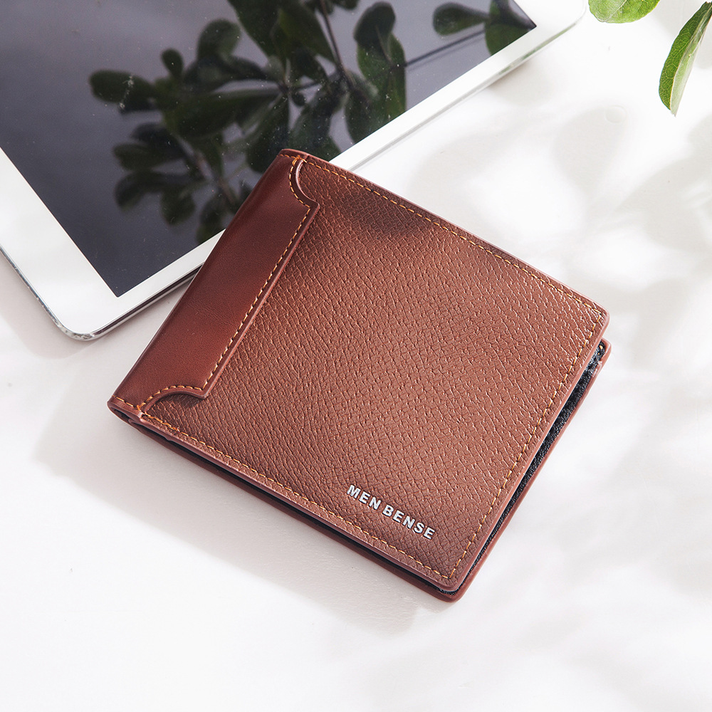 Nuevo estilo coreano casual hombres billetera corta PU costura multi-tarjeta de gran capacidad bolsa de identificación tríptico billetera de los hombres