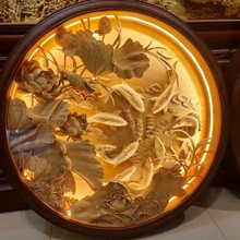 东阳木雕屏风实木雕花新中式客厅玄关装饰挂件红木椴木迎客松挂屏