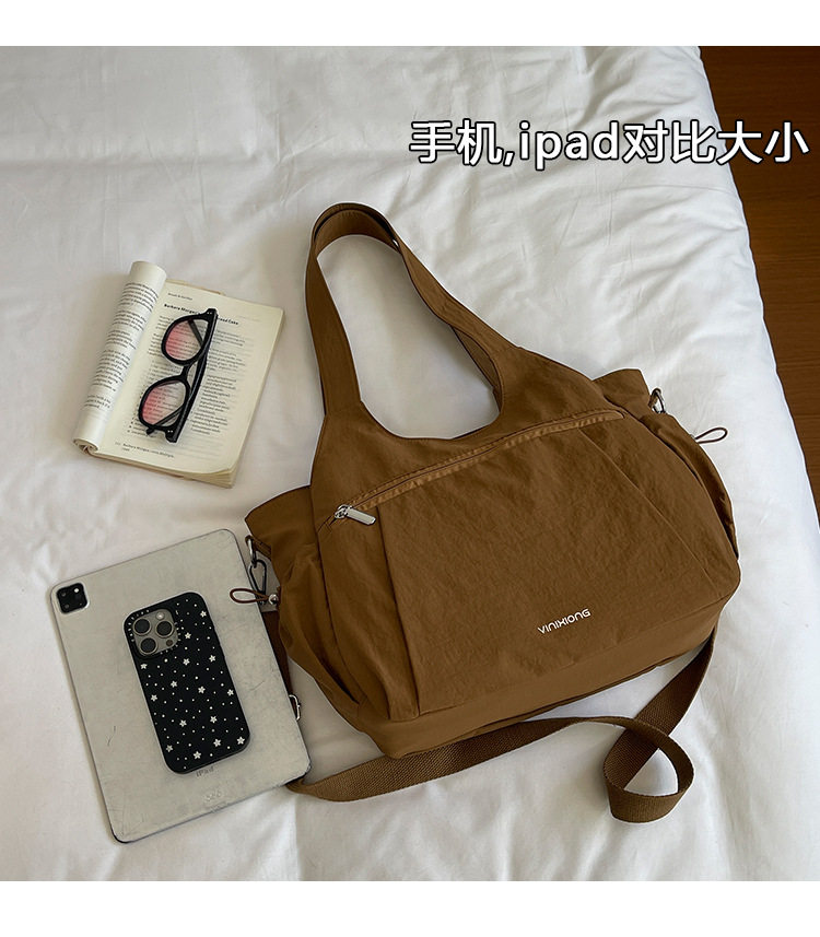 Túi tote nữ cỡ lớn chất liệu nylon nhẹ, túi đeo vai và đeo chéo tiện lợi — Khói tím, Quân đội xanh, màu be, màu nâu chi tiết 6