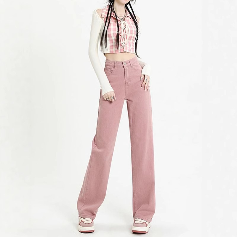 Dirty Pink Wide-Leg Jeans for Women 2025 Summer New Fashionable High-Waisted Slimming Look Loose Draped Straight Floor-Length Pants