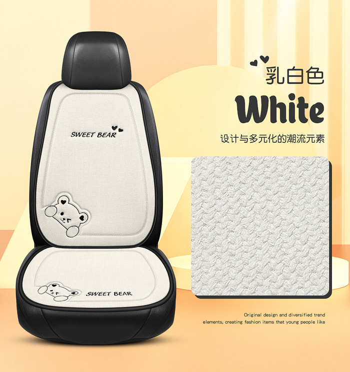 Car Seat Cushion for All Seasons, Linen Cartoon Rear Seat Cushion, Single-Piece Seat Cover for Women