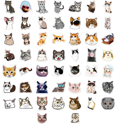 50 cute kitten expression graffiti stickers, balance car, mobile phone, water bottle decoration stickers, notebook stickers