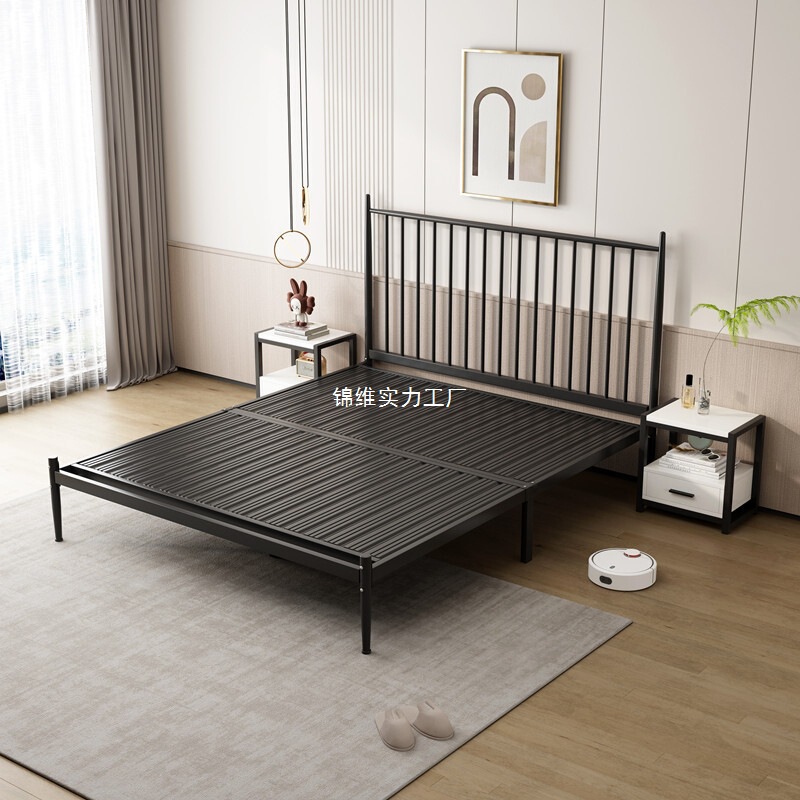 経済的な家庭用アイアンベッドダブルベッドモダンシンプルな列フレーム寝室アイアンベッドシングルベッドフレーム厚く厚みのある|undefined