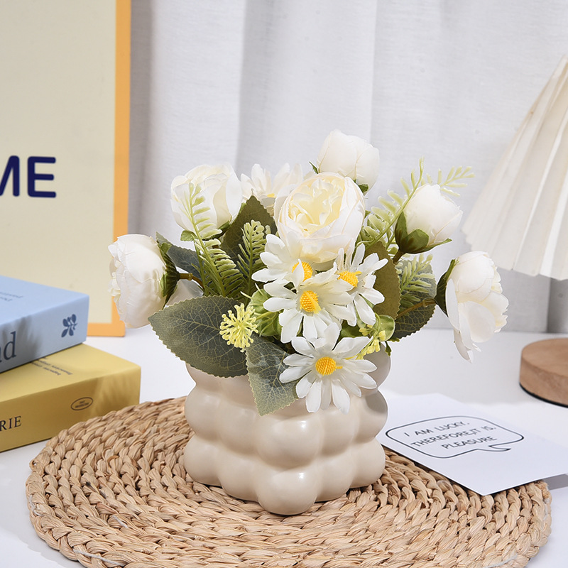 Factory wholesale ceramic pots Juanhua artificial flower potted home decorations living room office desktop flower ornaments_voghion.com