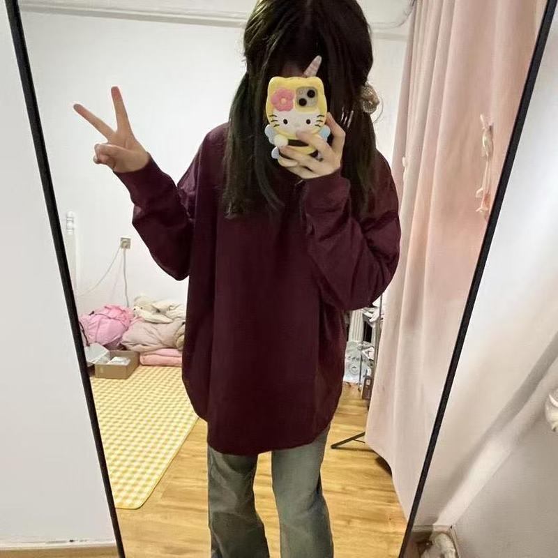 400g纯棉纯色长袖T恤女2025秋冬新款宽松白色简约内搭打底衫上衣|undefined
