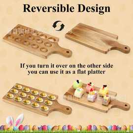 创意相思木分格固定鸡蛋架带把手方形多格厨房存放鸡蛋展示托盘