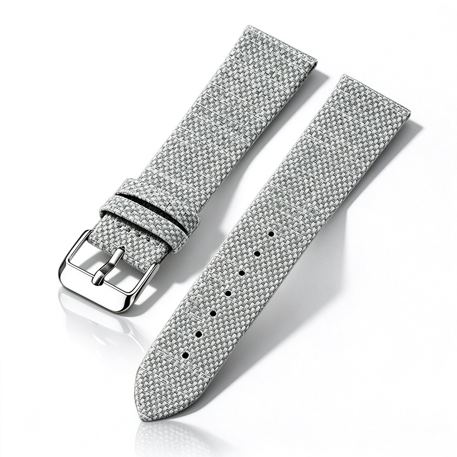 Fabric Woven Watch Strap in Silver Gray with Silver Pin Buckle, Simple and Stylish, Unisex, Replacement Fabric Watch Strap Accessory