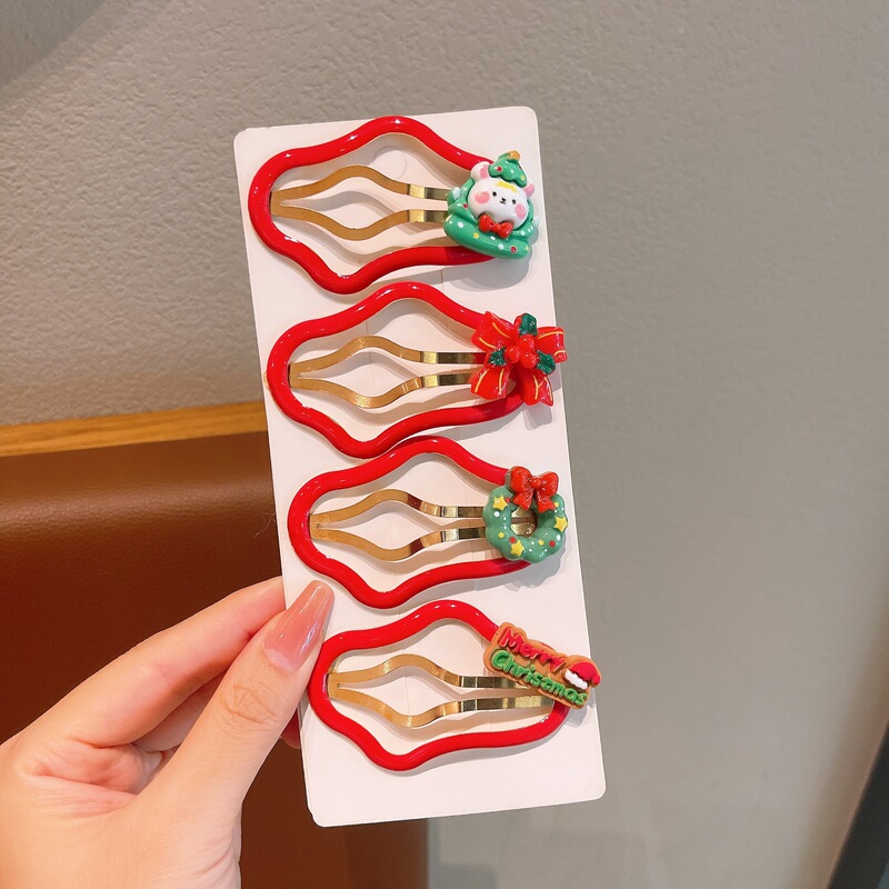 新しい女の子のかわいいクリスマスヘアピン子供用中空雲ヘアピンサンタスーツ赤いヘアアクセサリー|undefined