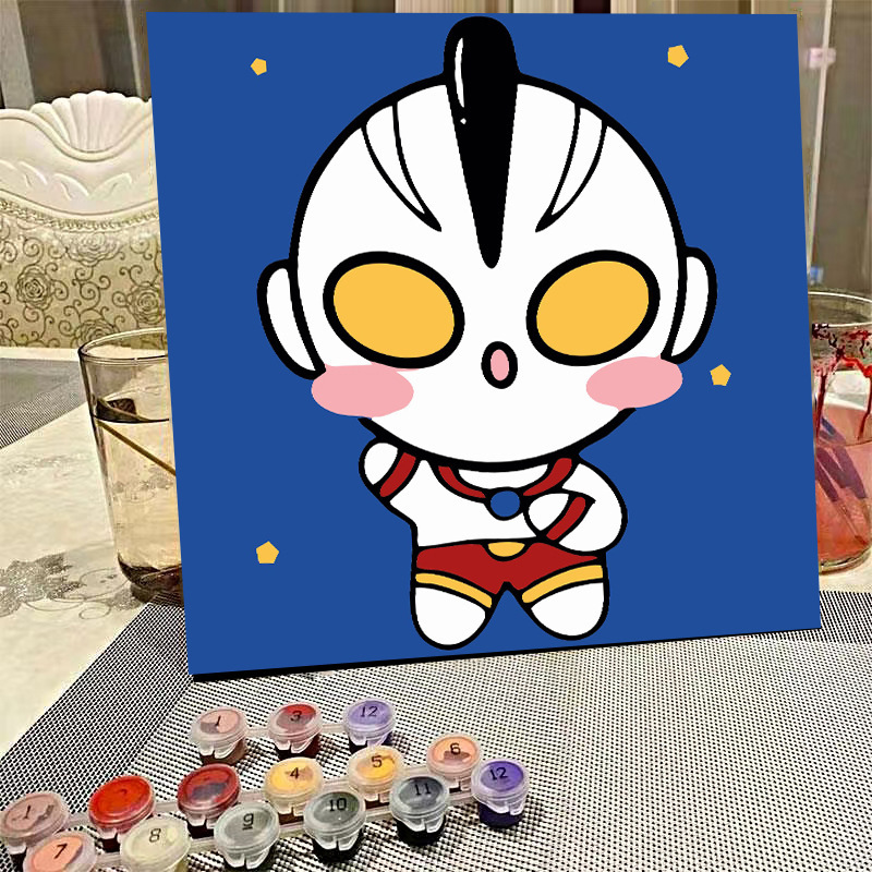 デジタル油絵diyの塗り絵の子供は漫画のアニメを埋めて色を塗ります。|undefined