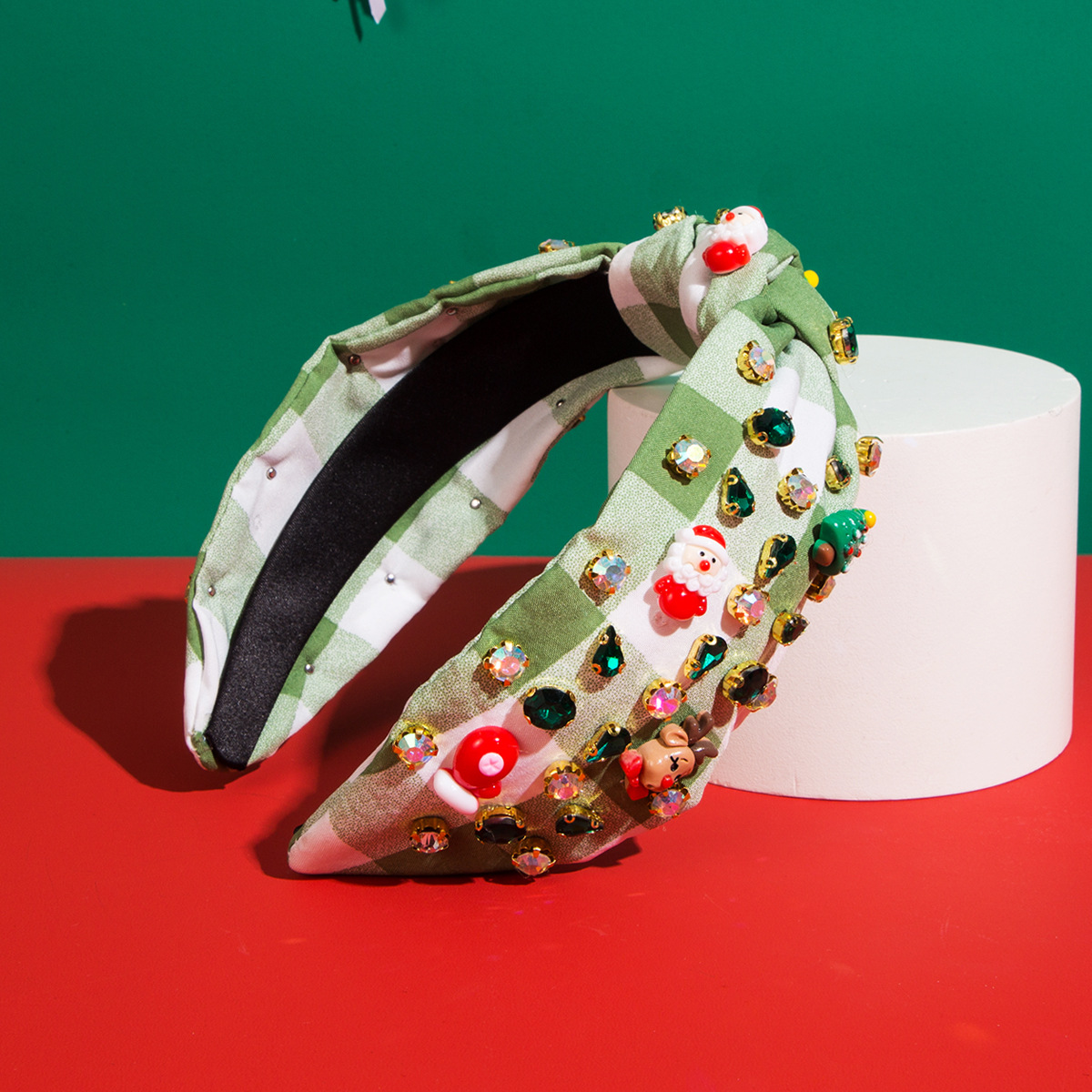 Karácsonyi fejpánt kockás mintával és csomóval nőknek_voghion.com