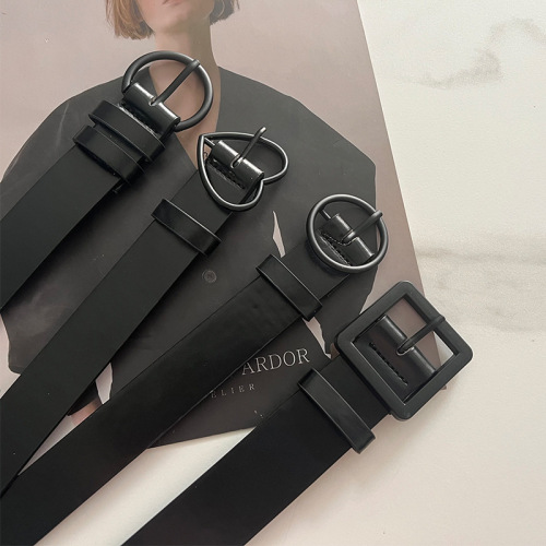 Belt for women ins concave shape black buckle versatile belt Korean chic student simple pants belt internet celebrity black trendy