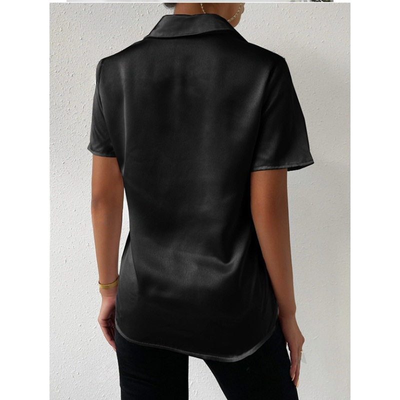 Camisa de satén con botones en stock, éxito de ventas en Amazon 2025, top casual holgado de satén, ropa de mujer transfronteriza