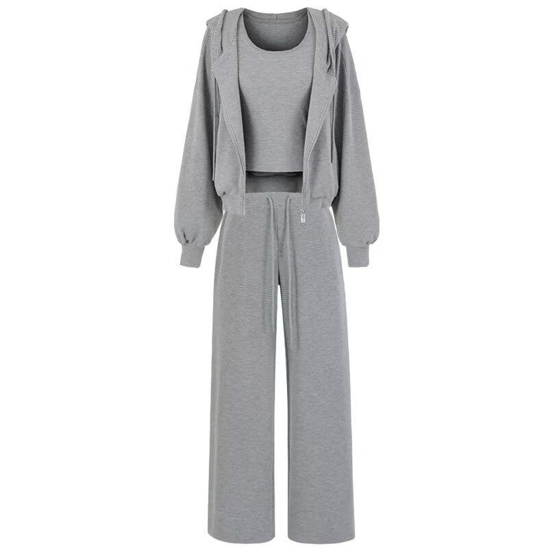 2025 Autumn New American Airport Private Waffle Sweatshirt Jacket Vest Elastic Waist Casual Pants Four-Piece Set