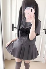 灰二本jk制服JK灰色学院水手服短袖套装校供百褶裙代发严选工厂