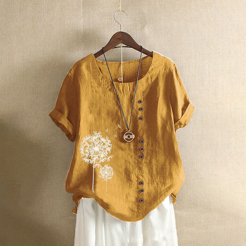 133g Weight Short Sleeve Sleeve Length Pullovers Placket Type Regular Sleeve Sleeve Type Cotton and Linen Fabric Type Regular Top Length T-shirt Tops Type Daily Occasion Round Neck Neckline Comfort Function Loose Fit Type Solid Color Pattern Summer Season Women'S Gender Printing Design Vintage Style Style Women's T-shirt Short Sleeve T-shirts Printing Vintage Style Solid Color
