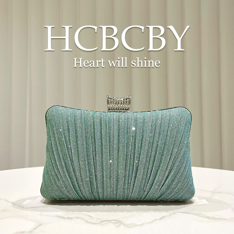 Mint Green Simple Shimmering Pleated Clutch Bag Women's Fashionable Elegant Box-Shaped Evening Bag