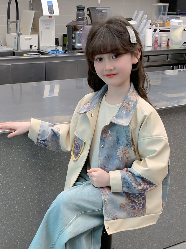 女童外套2025新款春装儿童汉服洋气中式国风皮衣夹克春秋女孩上衣|undefined