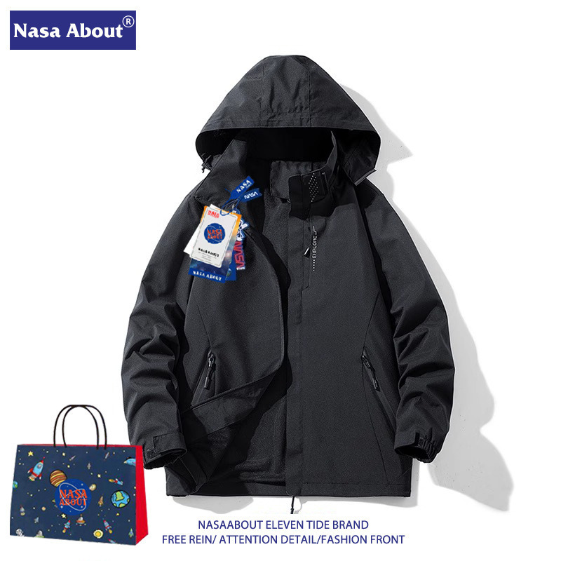 Nasa Jacket Men's Outdoor Trendy Brand Xizang Mountaineering Jacket Windproof and Waterproof Camping Hooded Jacket