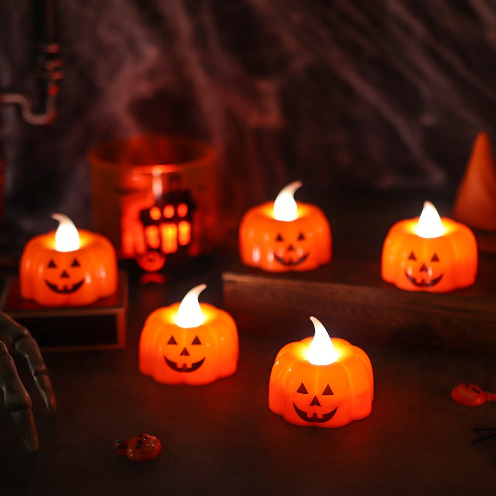Halloween pequeña lámpara de calabaza ojo triángulo tela de araña patrón de vela lámpara de escritorio decoración de decoración de decoración de props