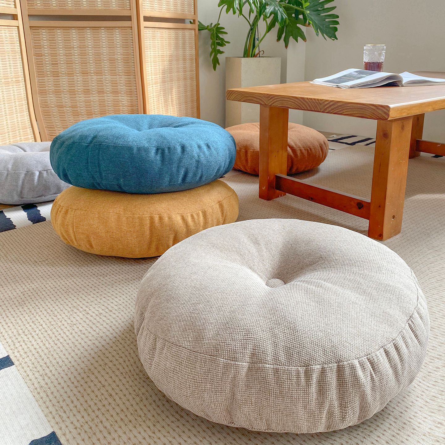 跨境亚马逊棉麻防水蒲团坐垫加厚圆形布艺阳台日式榻榻米打坐垫