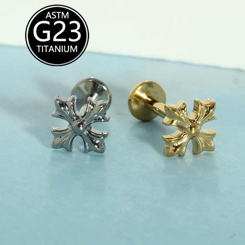 G23 Titanium Cross Lip Nail Internally Threaded Fashion Earring Lip Piercing Jewelry detail image 5