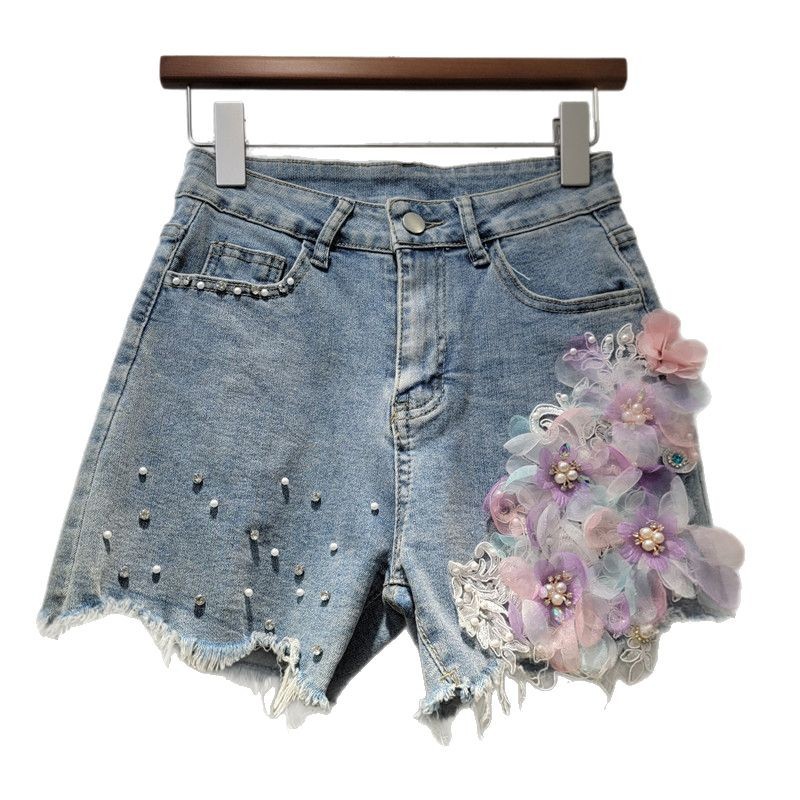 Short de Mezclilla con Roturas para Mujer, Cintura Alta, Bordado, Corte A, para Verano image 5